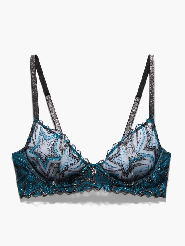 Shining Star Embroidered Unlined Demi Bra in Blue & Green & Multi ...