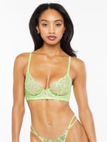 Shining Star Embroidered Unlined Demi Bra in Green & Multi