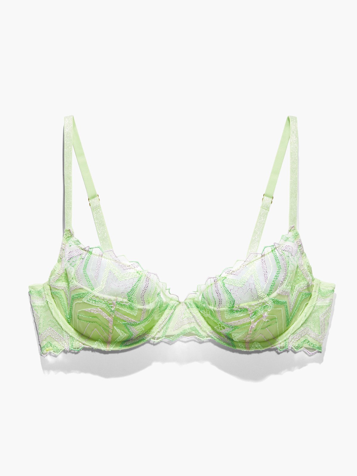 Shining Star Embroidered Half Cup Plunge Bra in Green & Multi