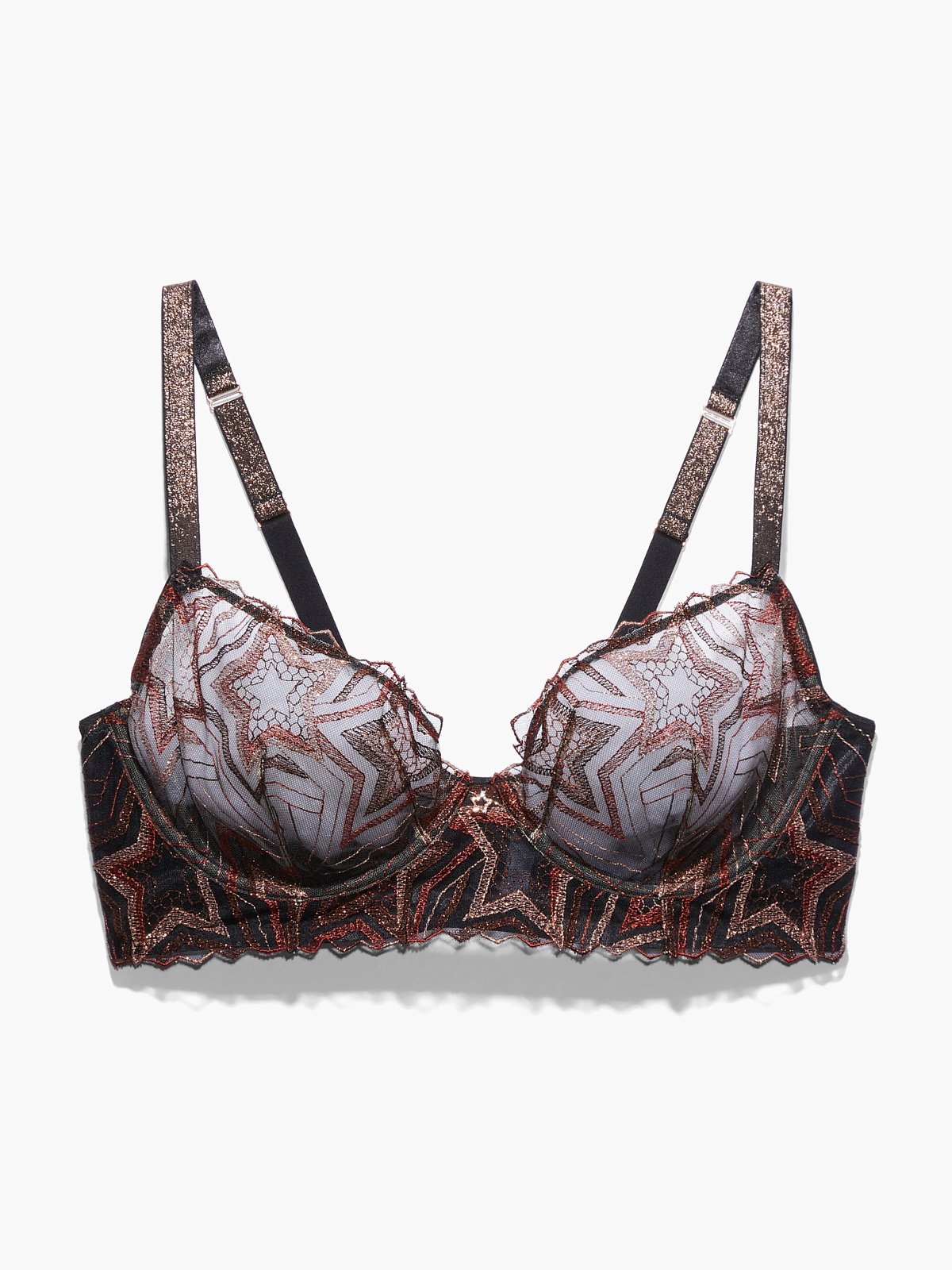 Shining Star Embroidered Unlined Demi Bra in Brown & Multi & Red