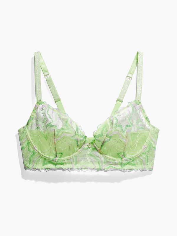 Shining Star Embroidered Unlined Demi Bra in Green & Multi