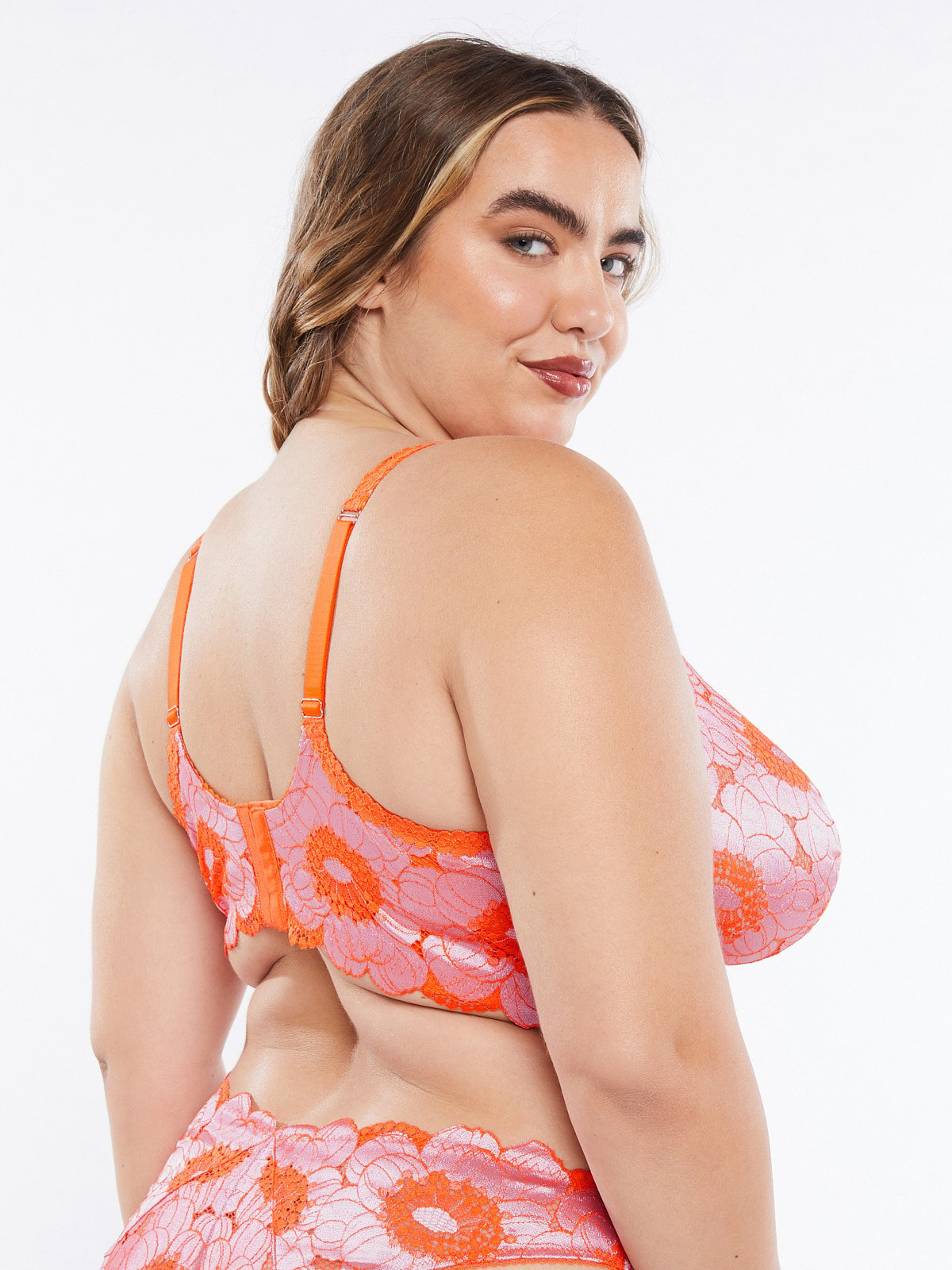 Dolled Up Unlined Lace Demi Bra in Multi & Orange & Red