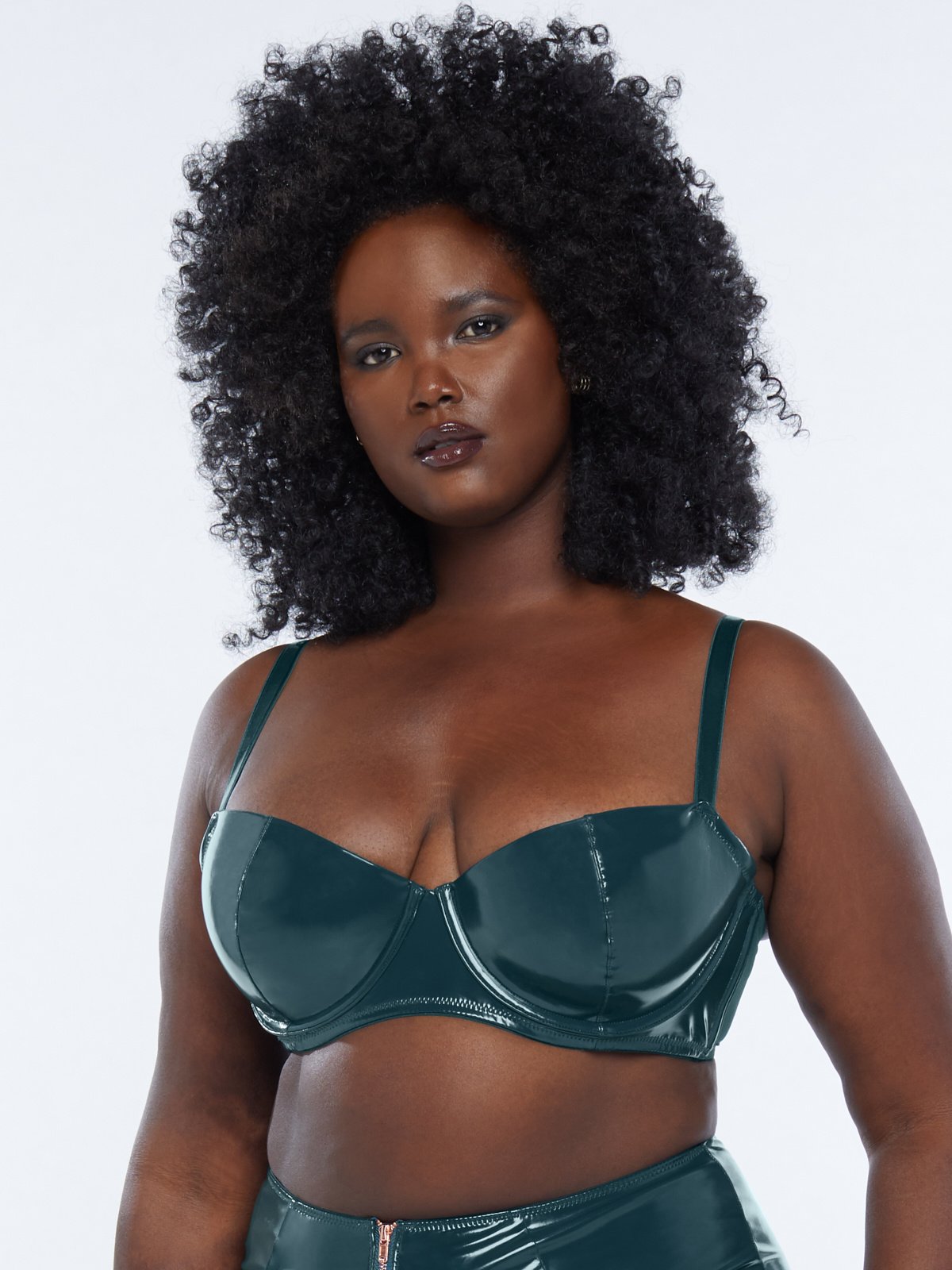 Leather Tease Vinyl Low Cut Balconette Bra in Blue Green