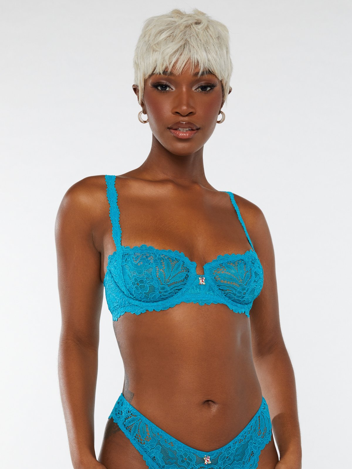 Savage X Romantic Corded Lace Unlined Balconette Bra in Blue