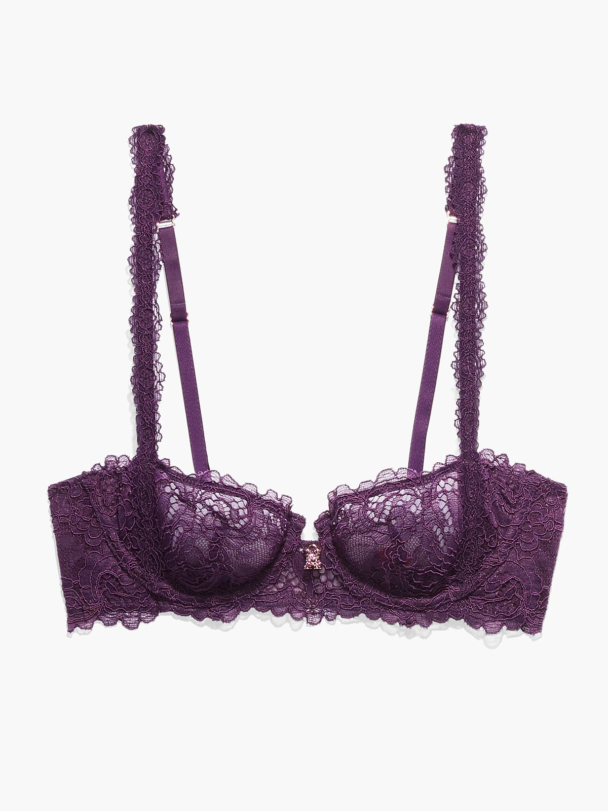 Romantic Corded Lace Unlined Balconette Bra in Purple