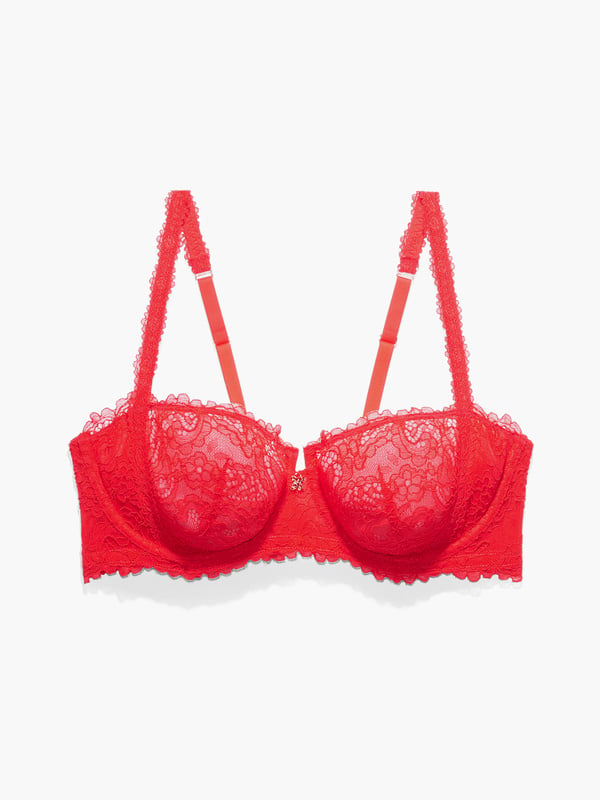 Romantic Corded Lace Unlined Balconette Bra in Red