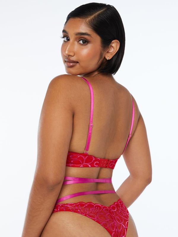 Ribbon Writing Unlined Lace Balconette Bra