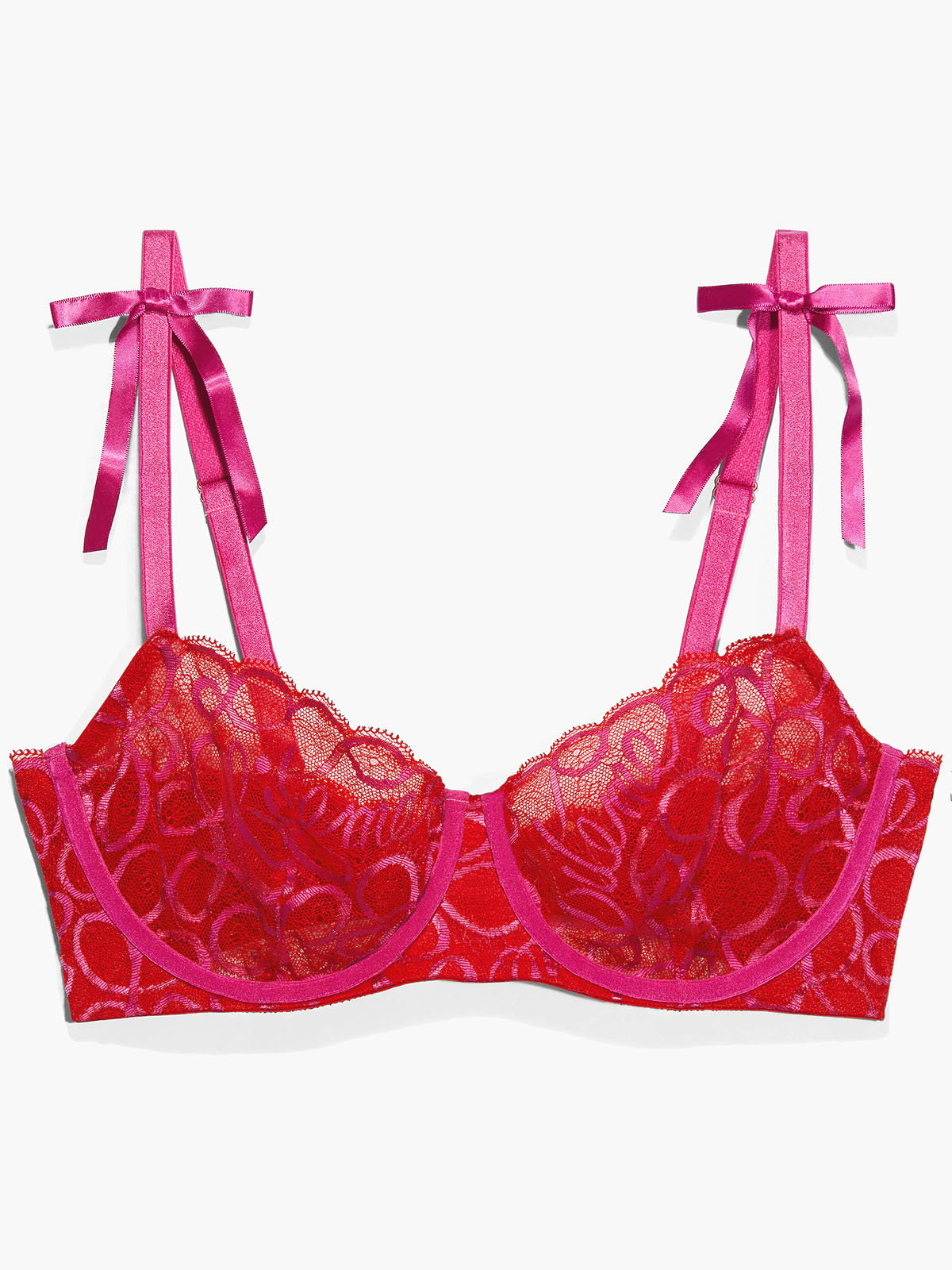 Ribbon Writing Unlined Lace Balconette Bra in Pink & Red | SAVAGE X FENTY