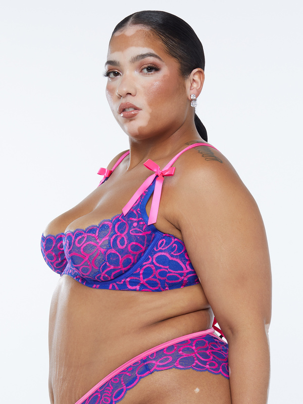 Ribbon Writing Unlined Quarter Cup Bra in Blue & Multi & Pink SAVAGE X FENTY