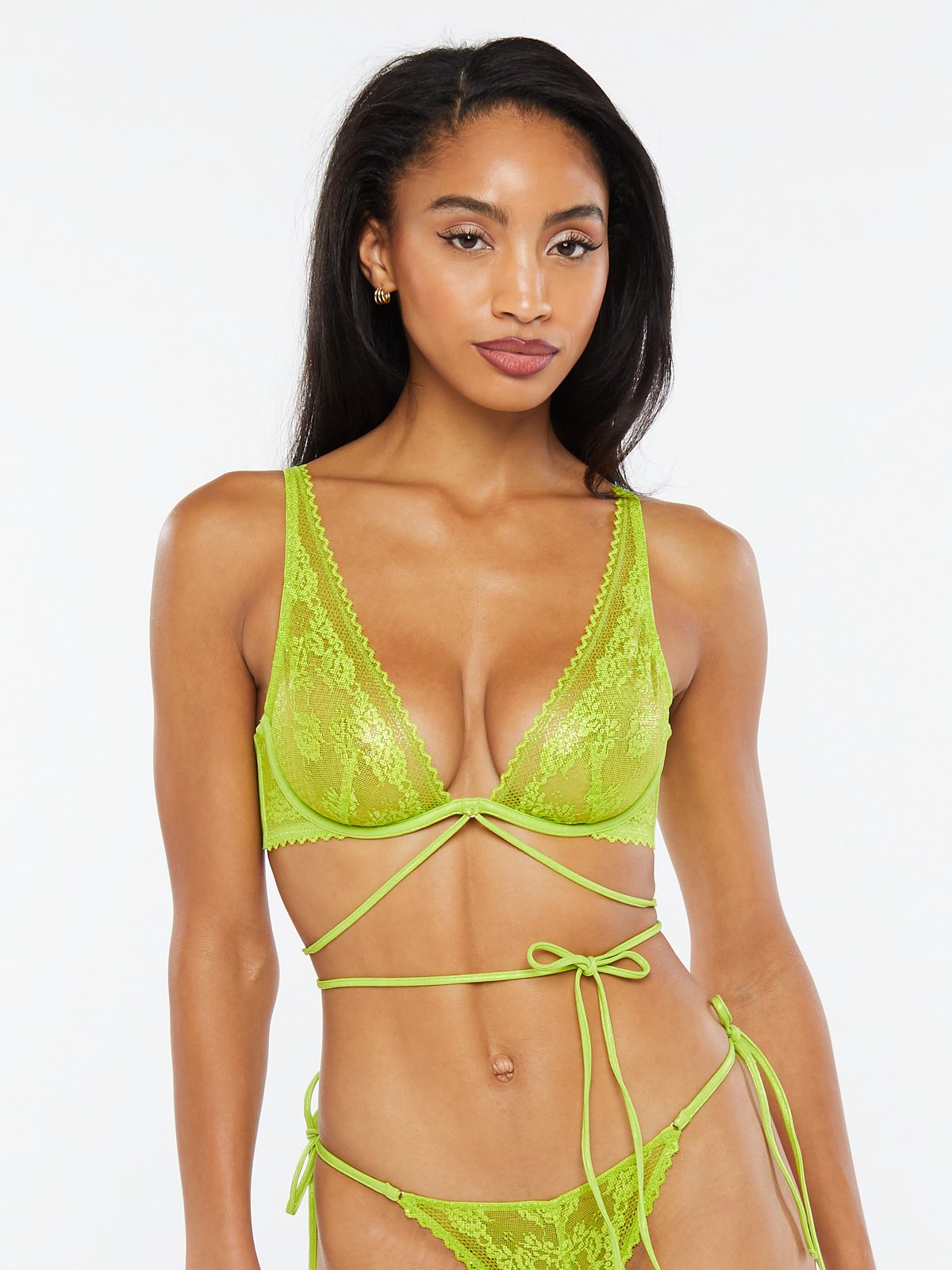 Savage X Fenty, Women's, Caged Lace Unlined Bra with Tie, Fuji