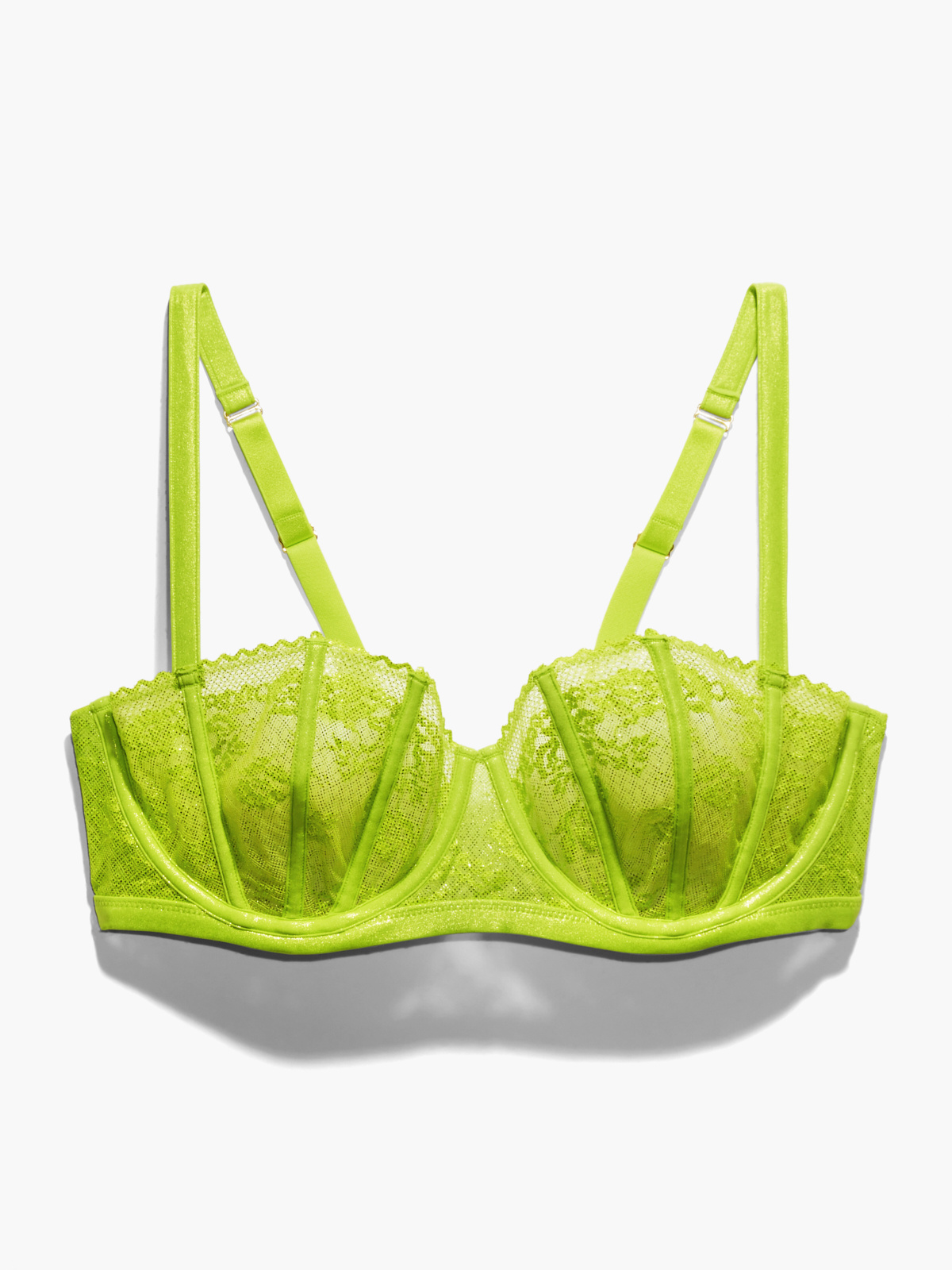 Caged Lace Unlined Balconette Bra in Green