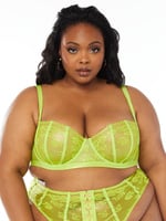Caged Lace Unlined Balconette Bra in Green