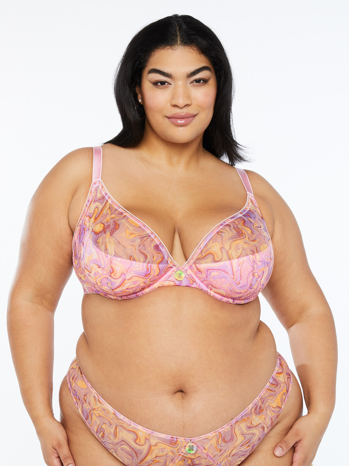 X-Ray Vision Half Cup Plunge Bra in Multi & Pink & Purple