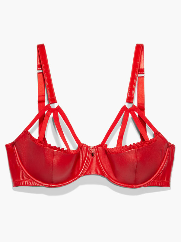 Glossy Flossy Caged Quarter Cup Bra in Red