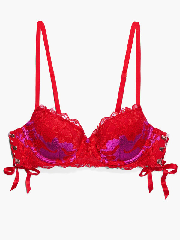 Bra 34B Red by La Marru Balconette Underwired Padded Lace Overlay New with  Tags