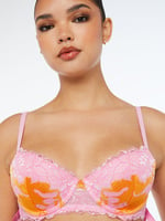 Lace'd Up Padded Low Balconette Bra in Multi & Pink & Red