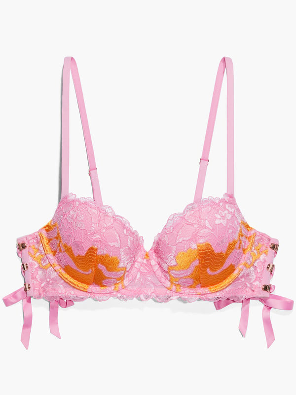 Lace'd Up Padded Low Balconette Bra in Multi & Orange & Pink | SAVAGE X FENTY France