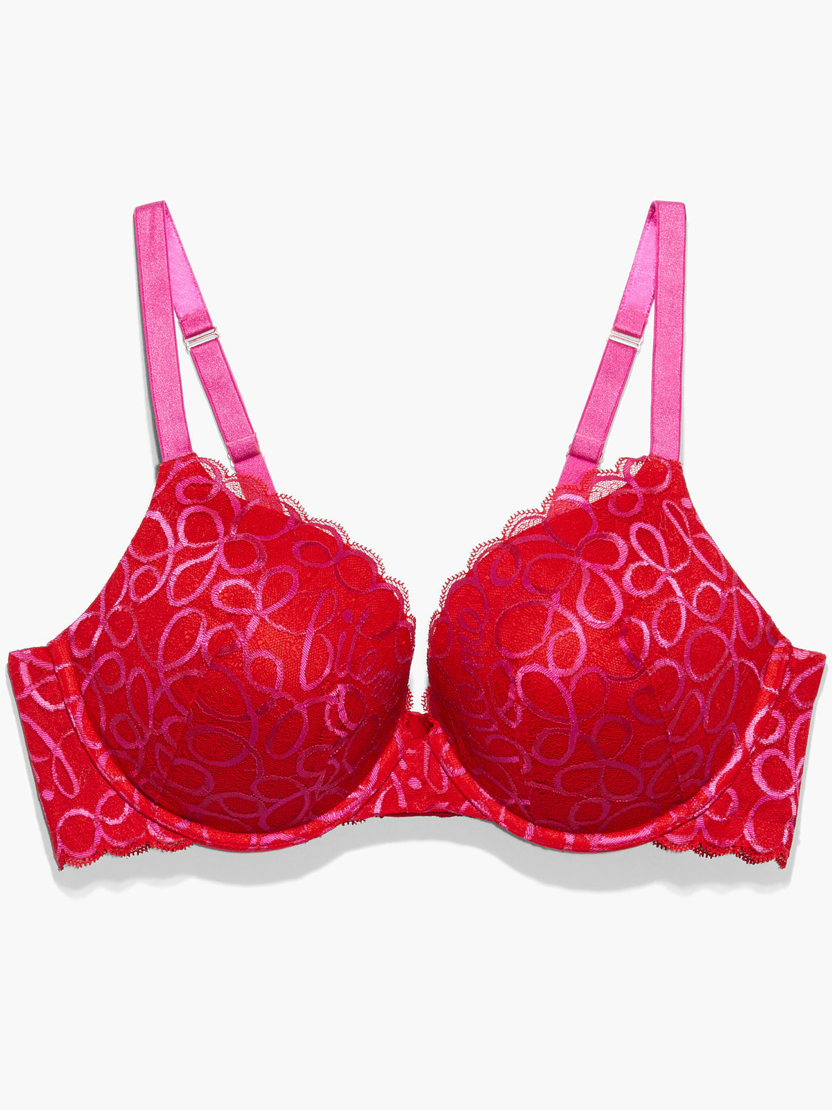 SAVAGE X FENTY red and pink lacy underwire bra size 32DDD/32F