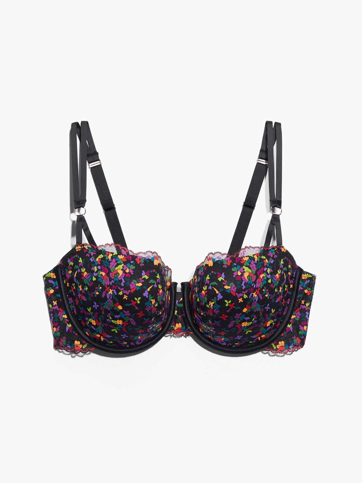 Steamy Floral Padded Lace Balconette Bra in Black & Multi | SAVAGE X FENTY