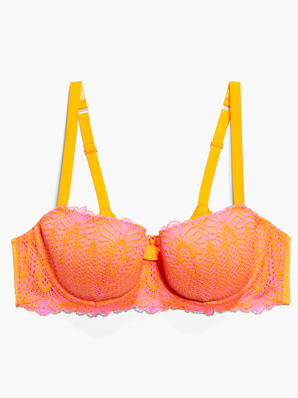 Stranded In Lace Crochet Balconette Bra in Multi & Orange & Pink