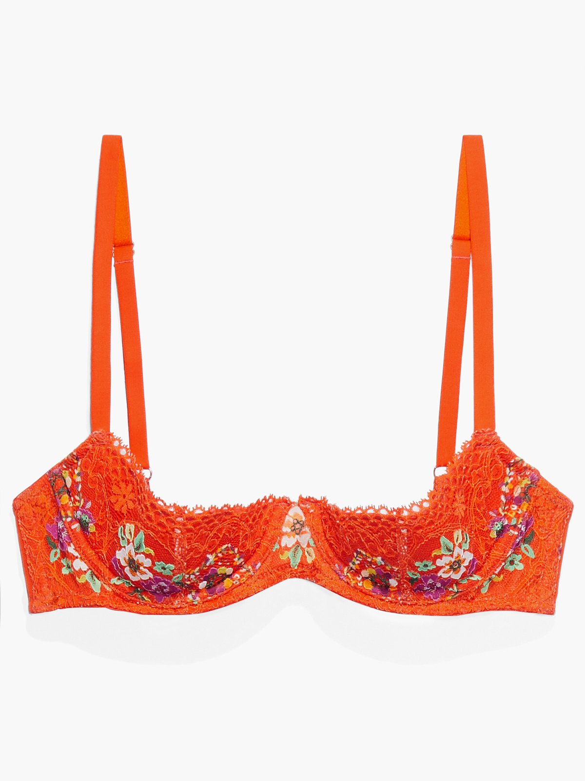 Dolled Up Lace Quarter Cup Bra in Multi & Orange & Red