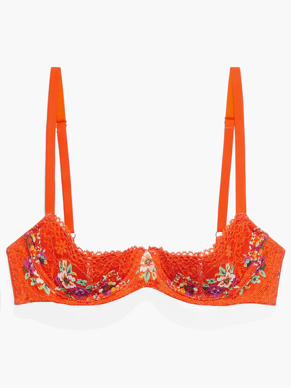 Dolled Up Lace Quarter Cup Bra in Multi & Orange & Red