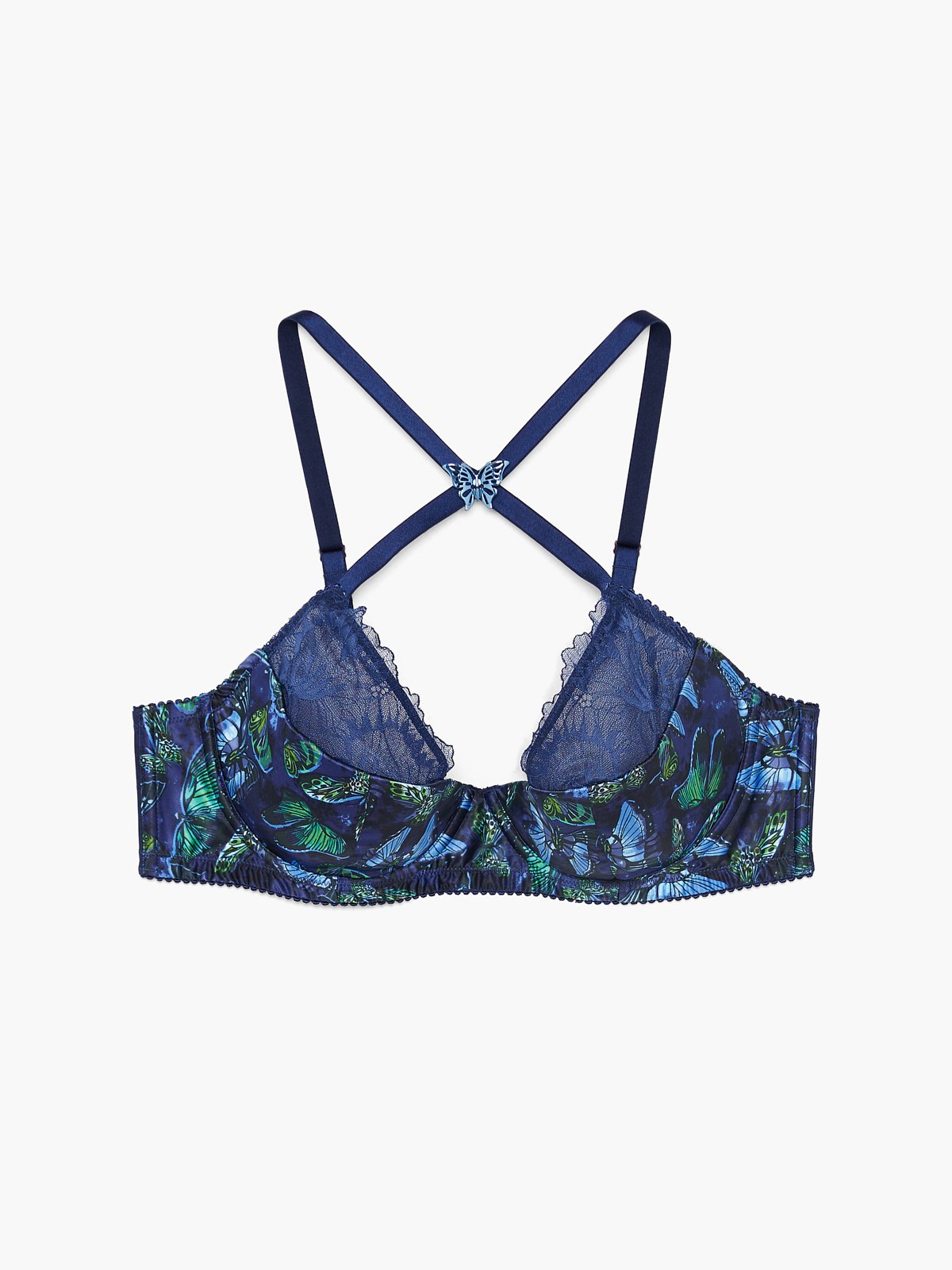 Baroque Butterfly Lace Quarter-Cup Bra in Blue