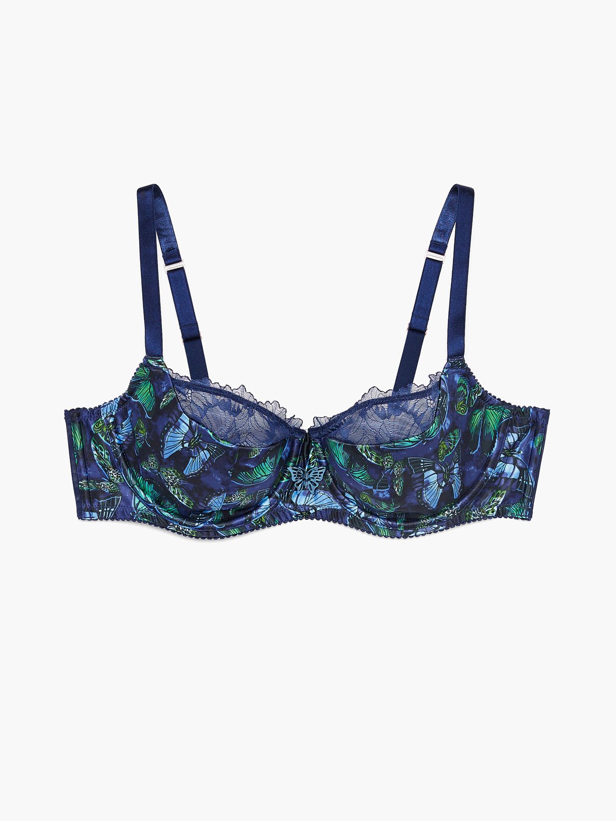 Baroque Butterfly Lace Half-Cup Bra in Blue