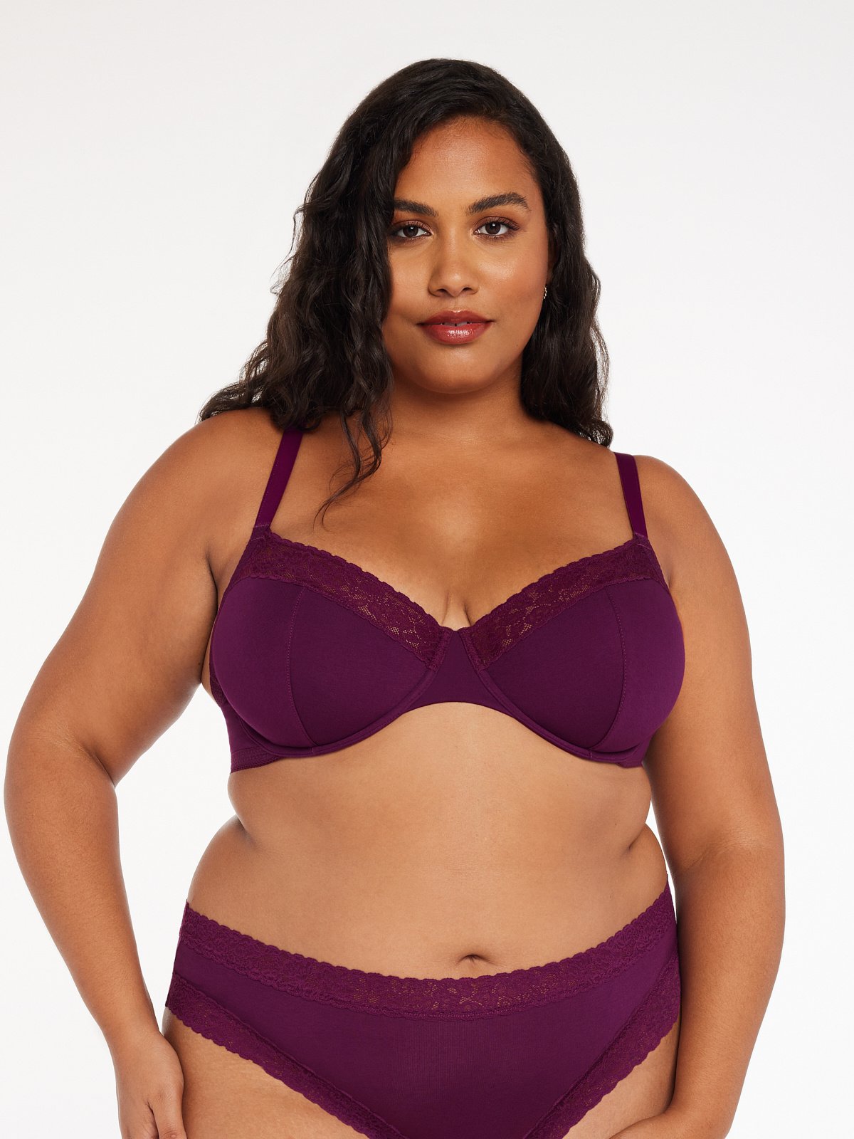 Plus Size Purple Lace Balconette Butterfly Back Support Smooth Comfort