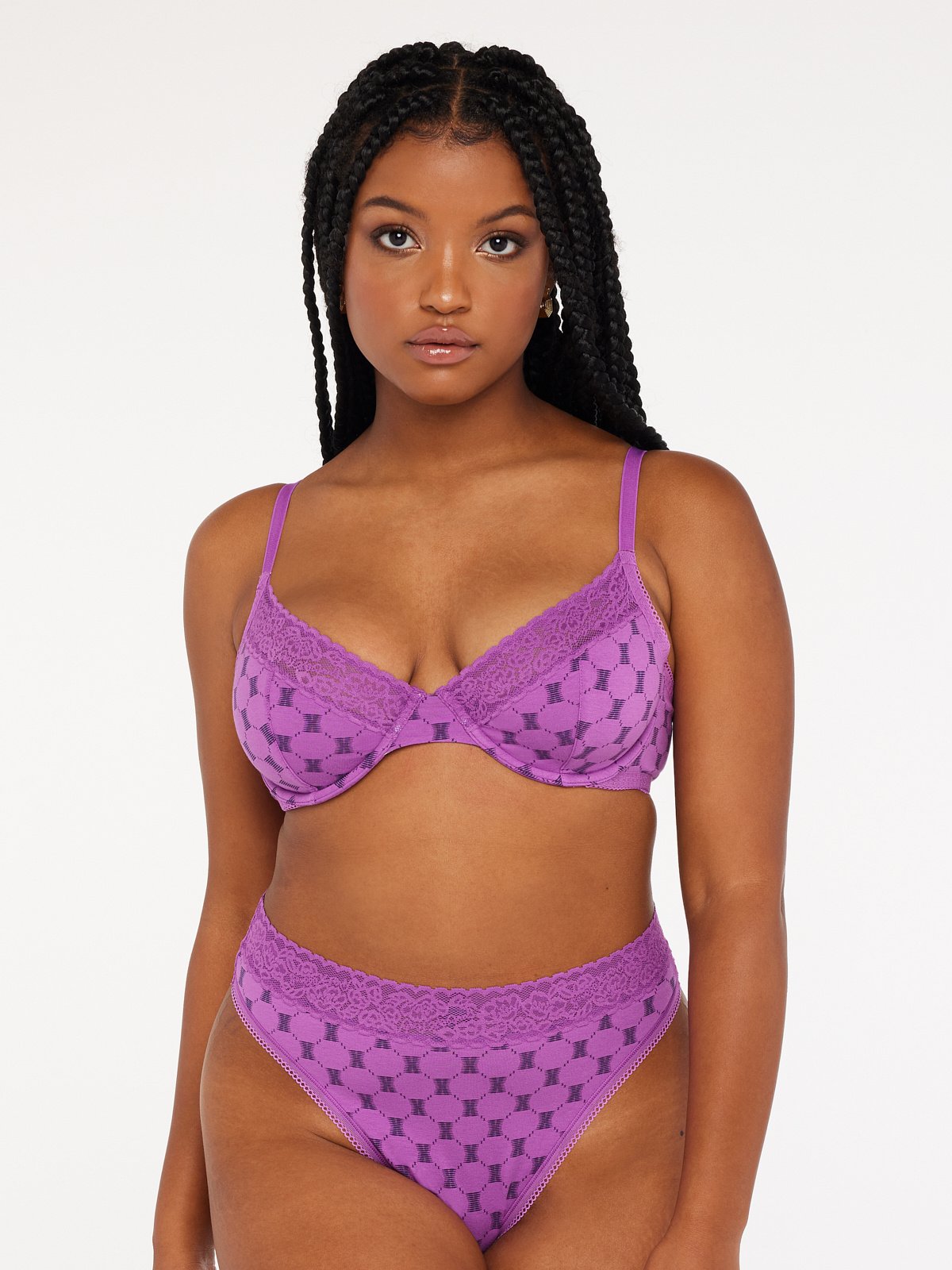Women's Lace Trim Lingerie Bralette - Auden™ Purple XS