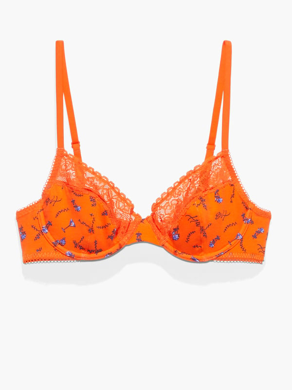 Cotton Essentials Lace-Trim Unlined Bra in Multi & Orange & Red ...