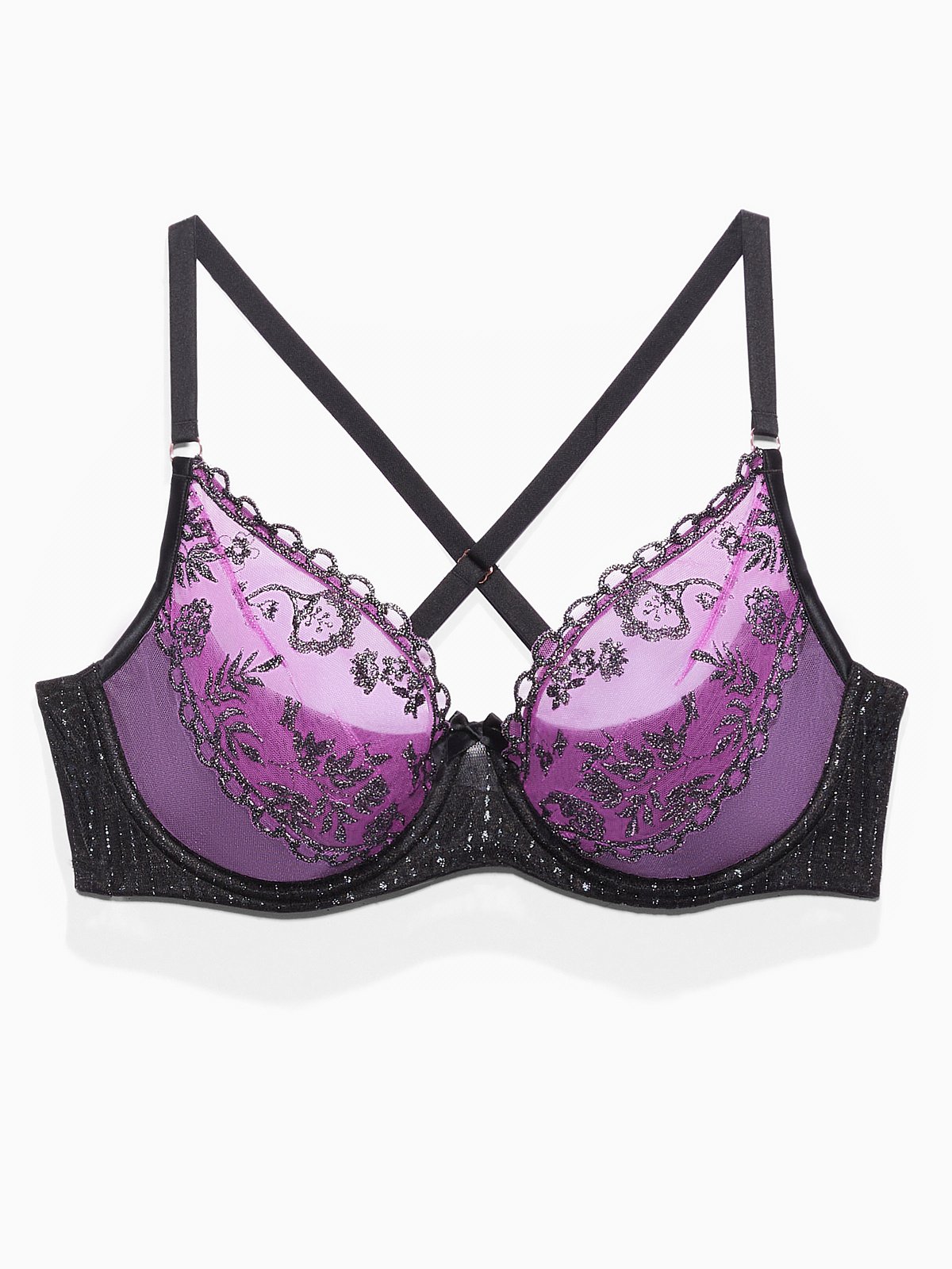 Gilded Chains Embroidered Mesh Quarter Cup Bra in Multi & Purple