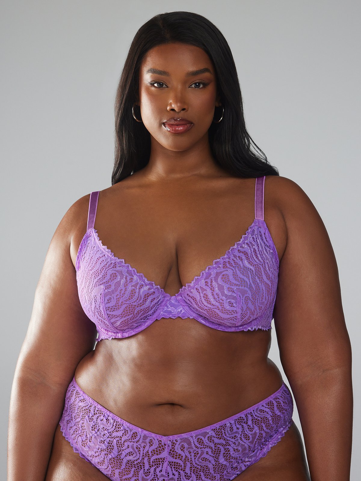 Yeahitch Women's Plus Size Lace Plunge Bralette Wirefree Underwear Purple  5XL