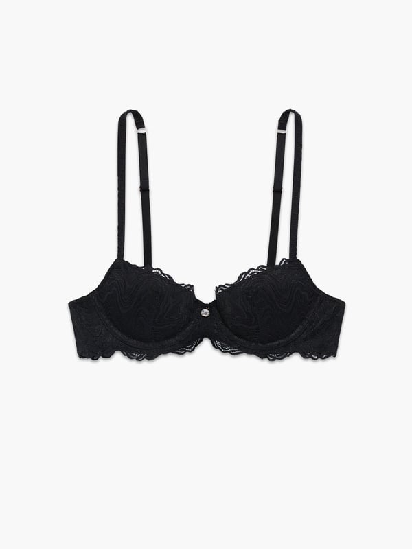 Ripple Effect Lace Padded Balconette Bra in Black | SAVAGE X FENTY