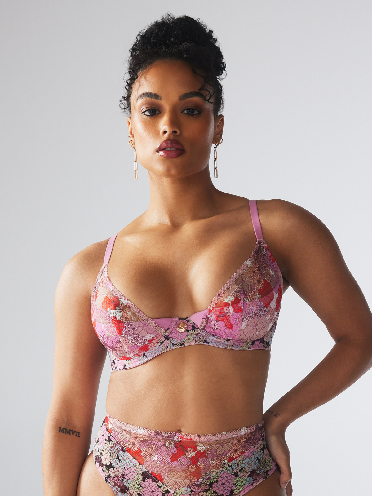 Penthouse Sweet Lace Quarter Cup Bra In Multi Pink SAVAGE X FENTY