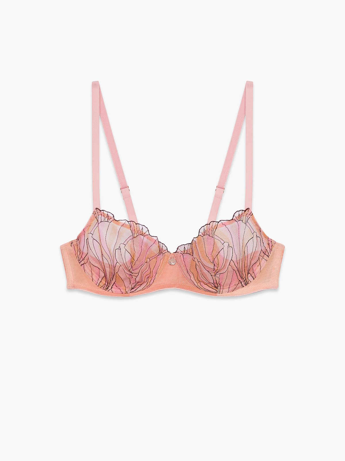 Beneath The Surface Embroidered Unlined Balconette Bra in Multi & Orange &  Pink