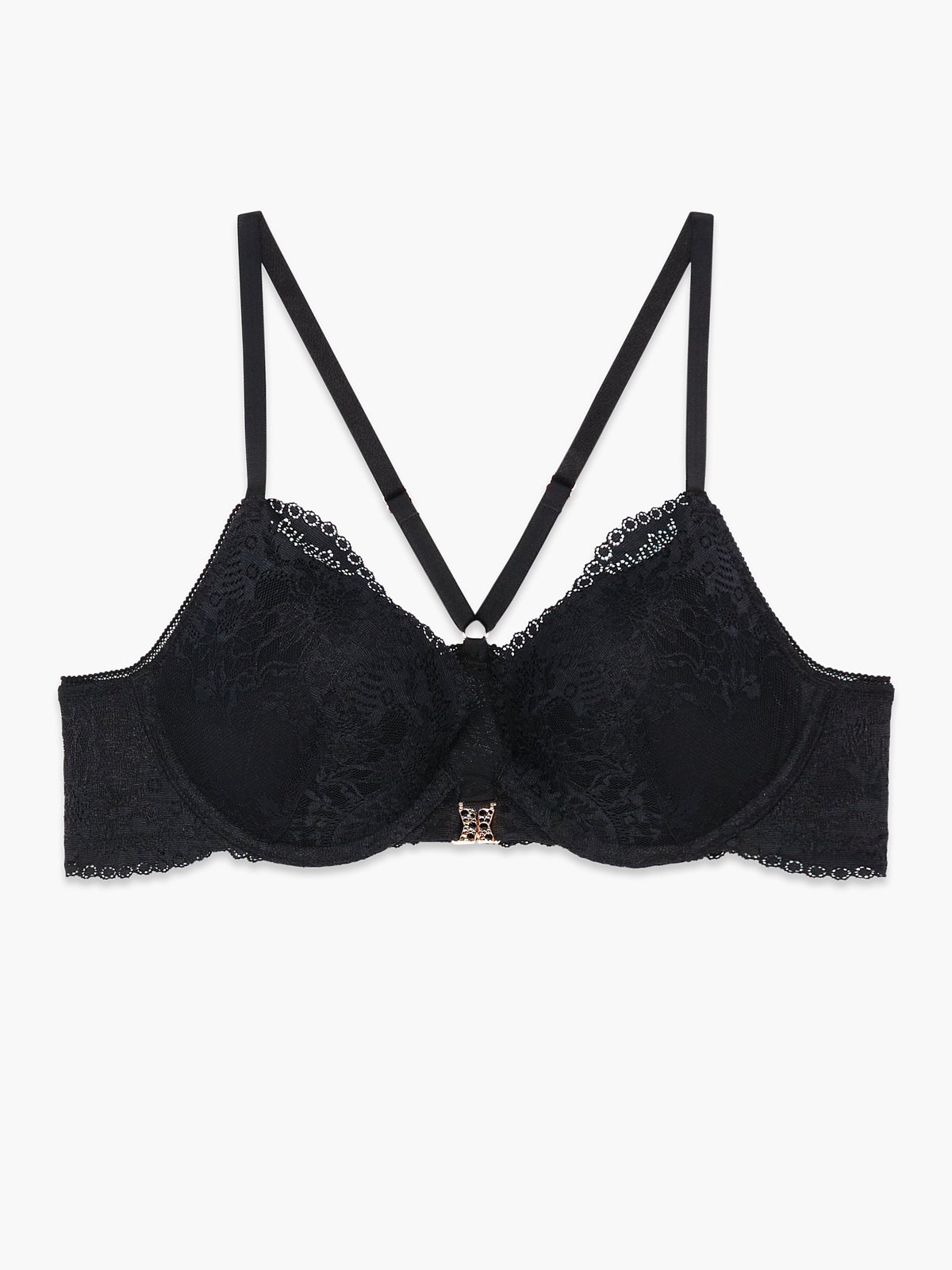 Romantic Corded Lace Front-Closure Push-Up Bra, Racerback Push Up Bra Uk