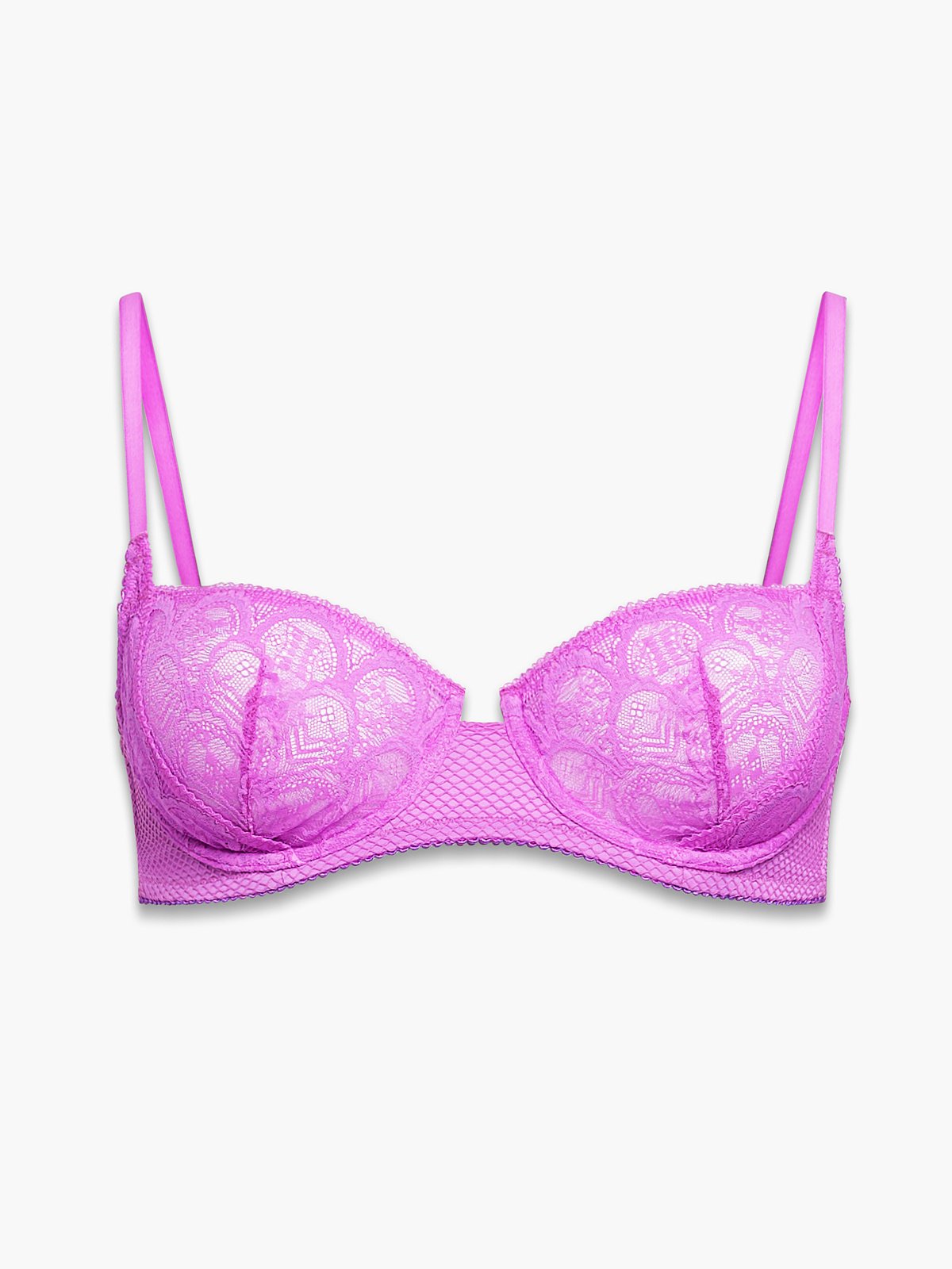 GORGEOUS Pink tulle microfibre and lace push-up bra, Bras
