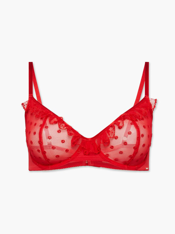 Ruffle Luv Embroidered Unlined Demi Bra in Red | SAVAGE X FENTY