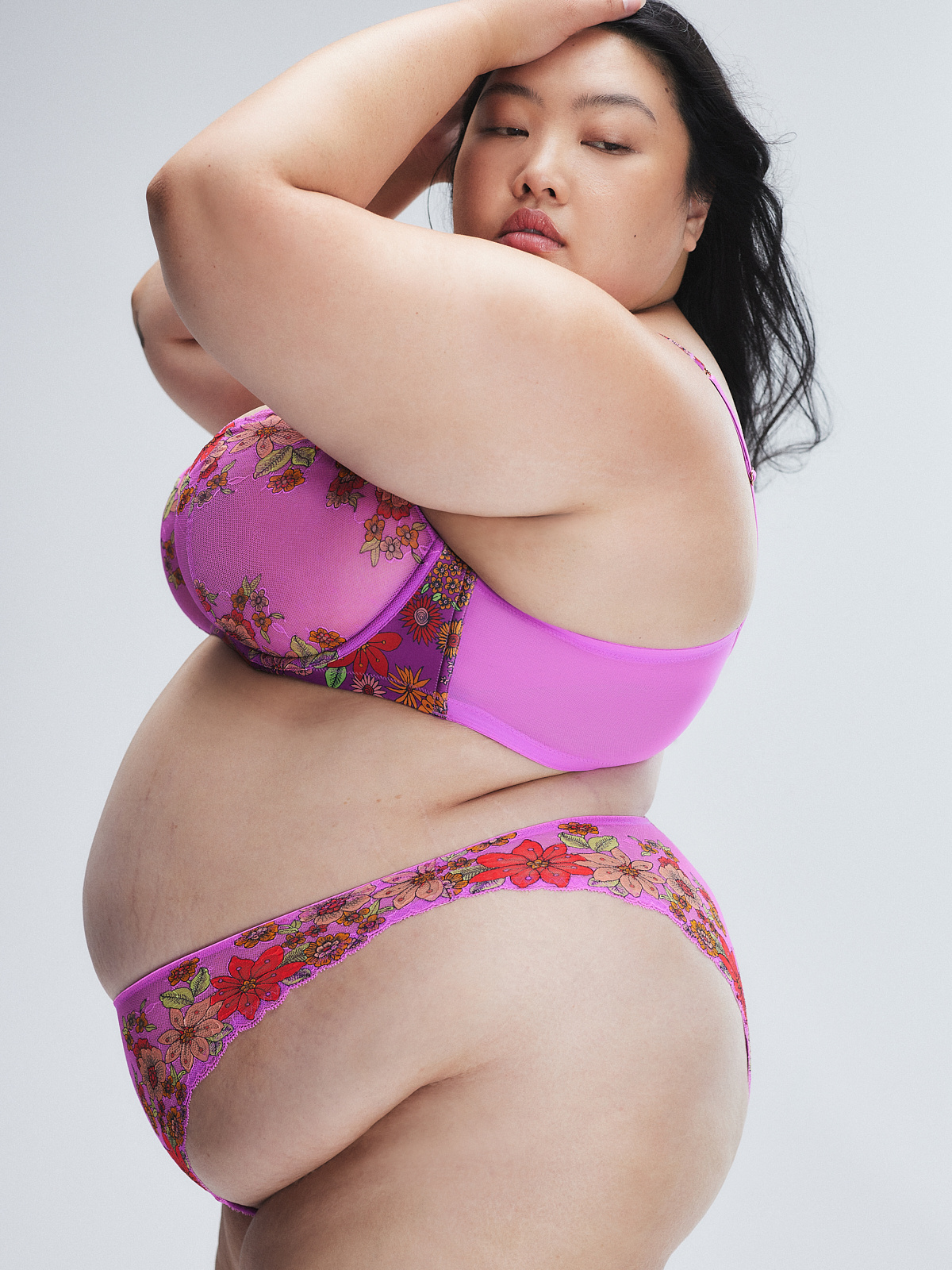 Mod Poppy Unlined Lace Balconette Bra in Multi & Pink & Purple | SAVAGE X FENTY