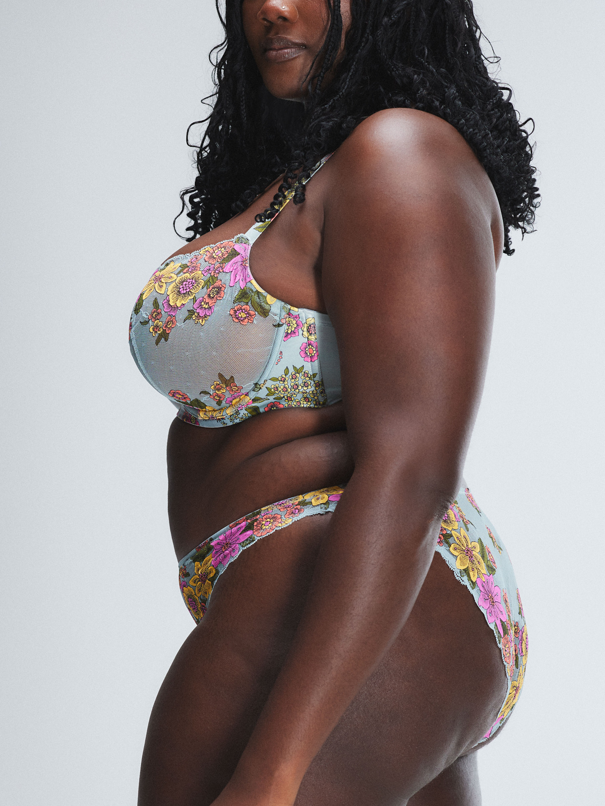 Mod Poppy Unlined Lace Balconette Bra in Grey & Multi | SAVAGE X FENTY