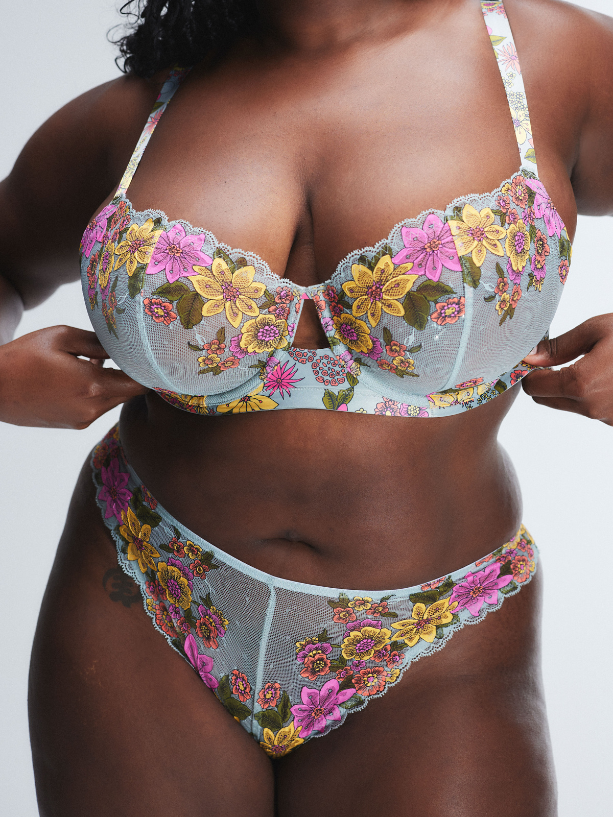 Mod Poppy Unlined Lace Balconette Bra in Grey & Multi | SAVAGE X FENTY
