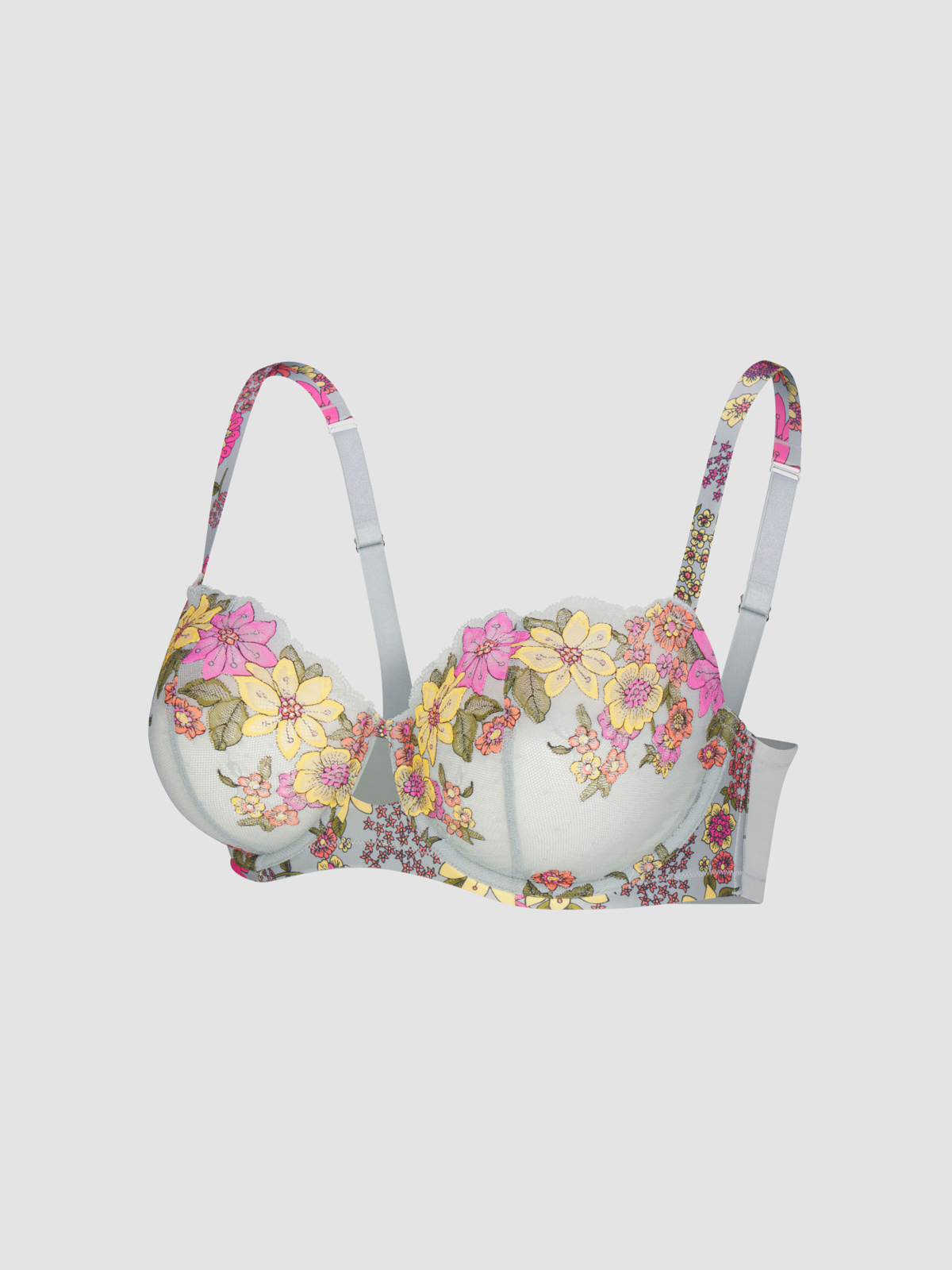 Mod Poppy Unlined Lace Balconette Bra in Grey & Multi | SAVAGE X FENTY