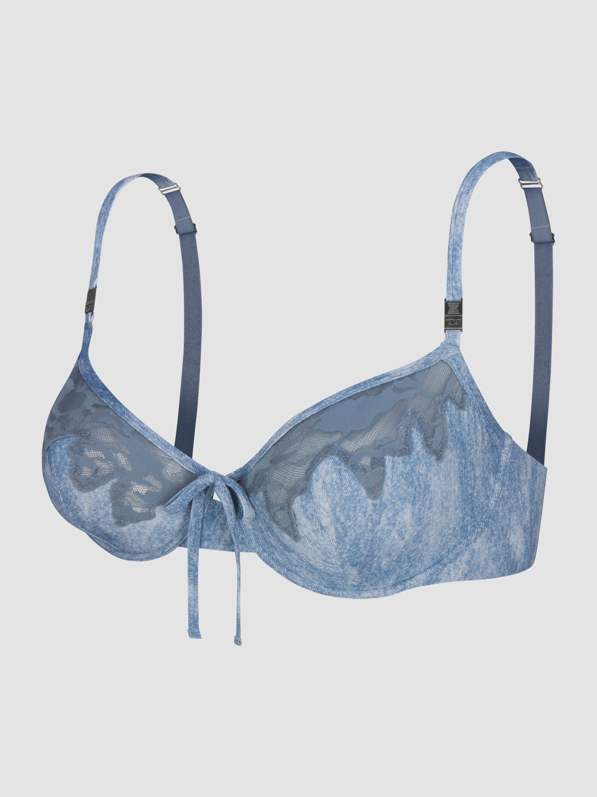 Savage X Diesel Stonewash and Lace Unlined Balconette Bra in Blue | SAVAGE X FENTY