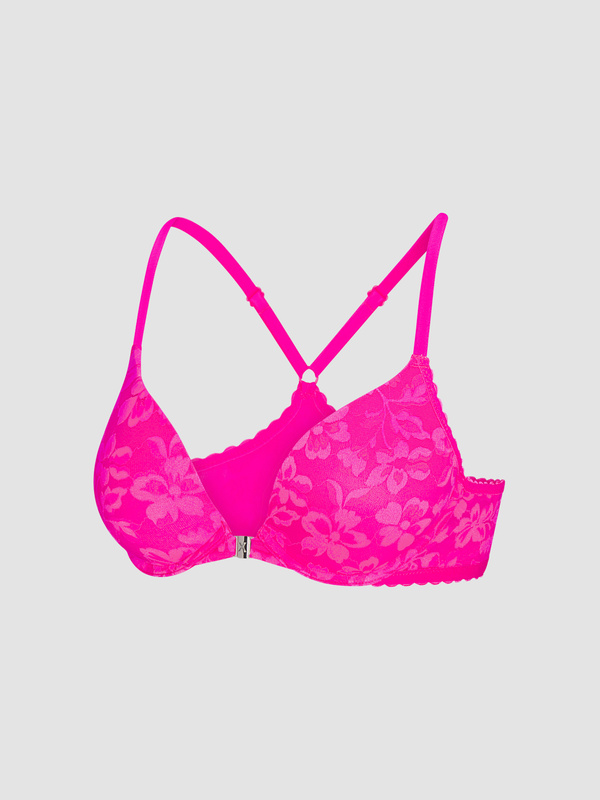 Lavish Lace Front-Closure Push-Up Bra in Pink | SAVAGE X FENTY