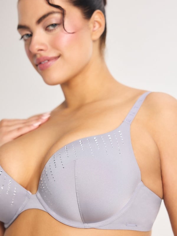 Microfiber Rhinestone Push-Up Plunge Bra