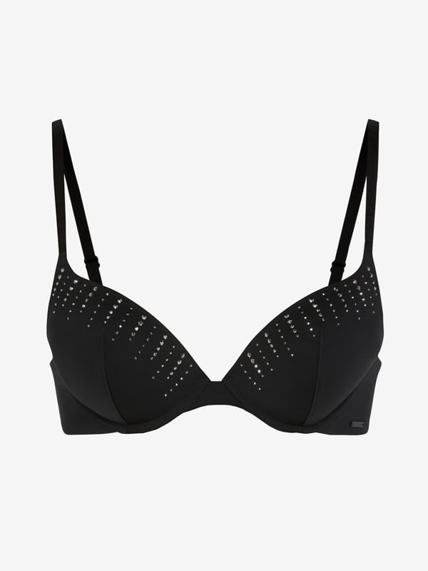 Microfiber Rhinestone Push-Up Plunge Bra