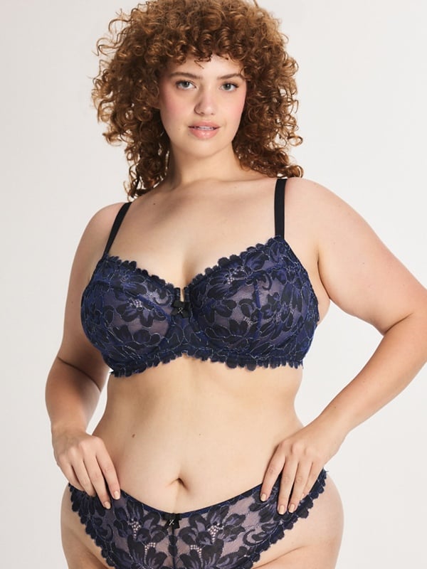 Floral Corded Lace Shimmer Unlined Balconette Bra