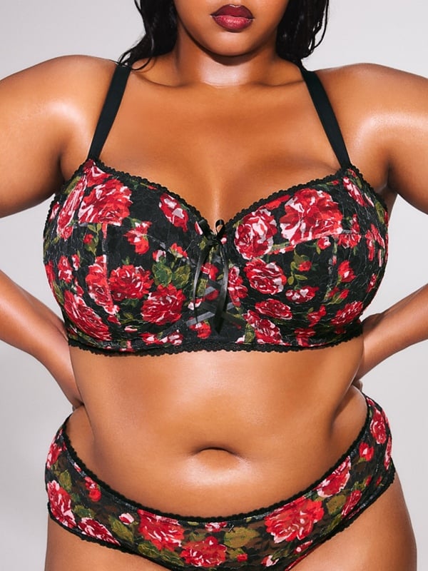 Sinful Rose Printed Lace Balconette Bra