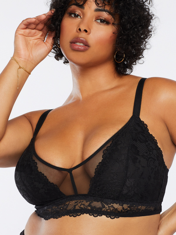 Savage X Fenty Womens Curvy Floral Lace and Mesh Bralette
